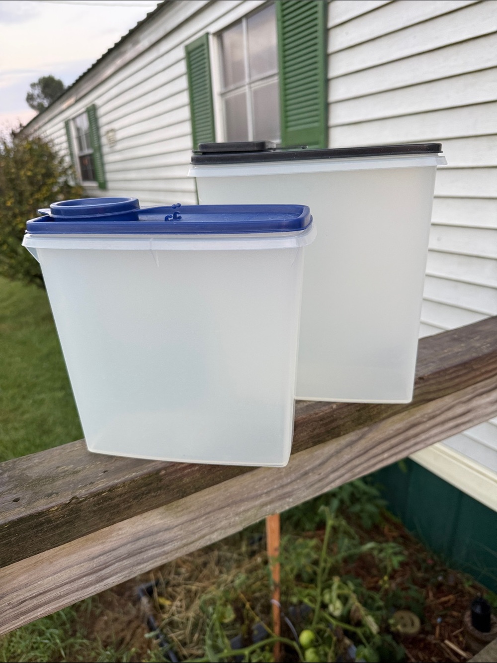 Tupperware Translucent Storage Containers with Blue and Black Lids - Set of 2 oö